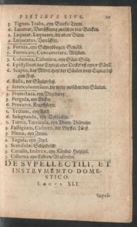 De Supellectili, Et Instrumento Domestico. Locus XLI.