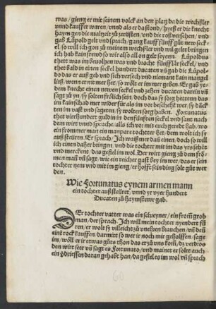 Wie Fortunatus eynem armen mann ein tochter auß steüret/ unnd yr vyer hundert Ducaten zu haymstewr gab.