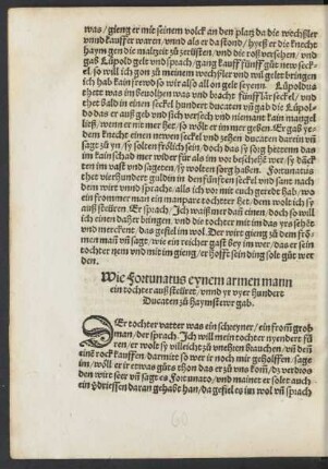 Wie Fortunatus eynem armen mann ein tochter auß steüret/ unnd yr vyer hundert Ducaten zu haymstewr gab.
