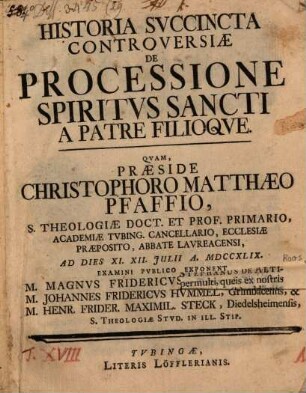 Historia succincta controversiae de processione Spiritus Sancti a Patre Filioque