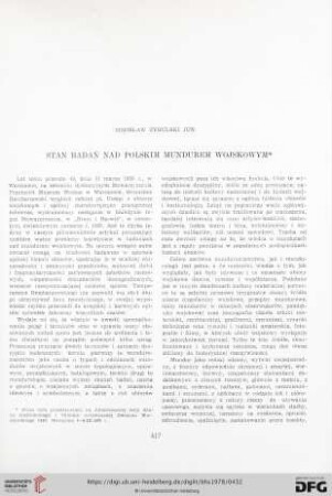 Stan badań nad polskim mundurem wojskowym