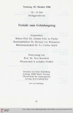 Samstag, 18. Oktober 1986
