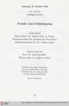 Samstag, 18. Oktober 1986