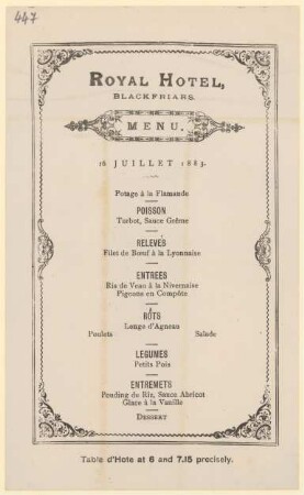 Menükarte : Hotel Royal