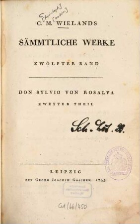 C. M. Wielands Sämmtliche Werke, 12. Don Sylvio Von Rosalva : Zweyter Theil