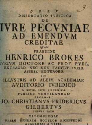 Diss. iur. de iure pecuniae ad emendum creditae