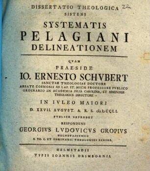 Diss. theol. sistens systematis Pelagiani delineationem