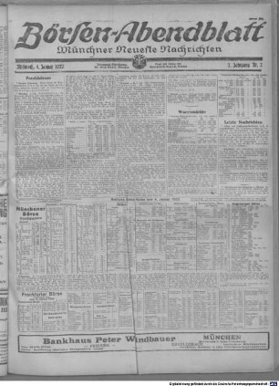Münchner neueste Nachrichten. Börsen-Abendblatt : und Handels-Zeitung, alpine und Sportzeitung, Theater- und Kunst-Chronik ; süddeutsche Zeitung ; MNN. 1922, 1922 = Jg. 2