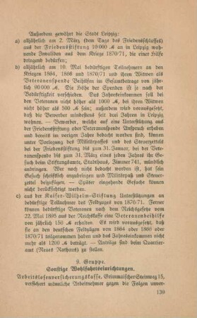 9. Gruppe. Sonstige Wohlfahrtseinrichtungen.