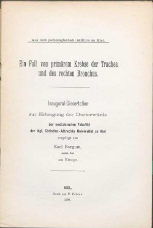 Ein Fall von primärem Krebse der Trachea und des rechten Bronchus