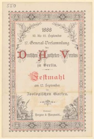 Menükarte : 17. General-Versammlung d. Deutschen Apothekerverins, Zoologischer Garten