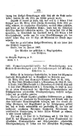 Competenzverhältnisse bei Genehmigung von Grund-Erwerbungen und Veräußerungen bei Kirchen, Schulen. etc. : [V. Elementarschulwesen]