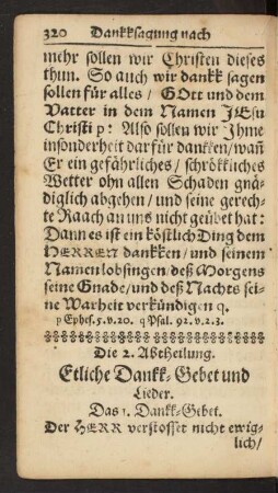 Die 2. Abtheilung. Etliche Dankk-Gebet und Lieder.