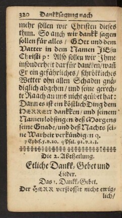 Die 2. Abtheilung. Etliche Dankk-Gebet und Lieder.