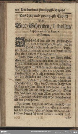Das drey und zwantzigste Capitel Von Bitt-Schreiben, Libellen, Supplicationen Intercessionen