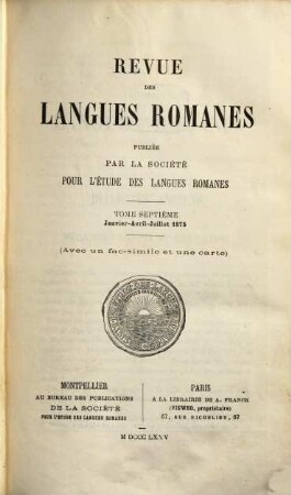 Revue des langues romanes. 7. 1875