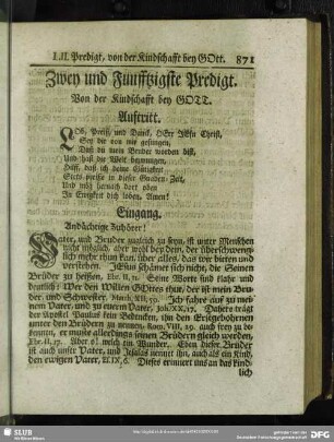 Zwey und Funfftzigste Predigt. Von der Kindschafft bey Gott