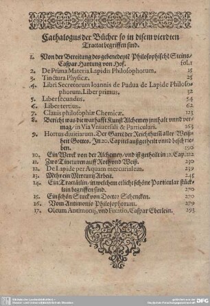 Cathalogus der Bücher so in disem vierdten Tractat begriffen sind.