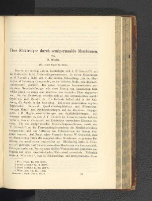 Über Elektrolyse durch semipermeable Membranen