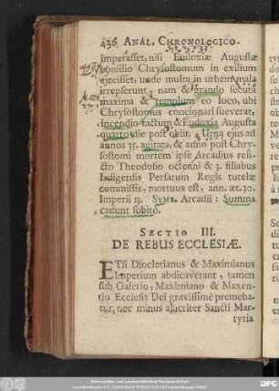 Sectio III. De Rebus Ecclesiae.