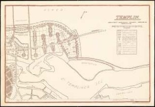 Bebauungsplan der Stadterweiterung, Templin: (wie Inv.Nr. 21250 und 21254): Übersichtsplan 1:2500, Maßstabsleiste, Blatt 1