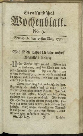 No. 9. Sonnabend, den 27sten May, 1780.