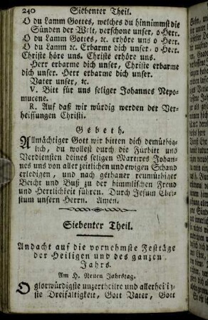Andacht auf die vornehmste Festtäge der Heiligen und des ganzen Jahrs. - Am H. Fromleichnamstag zum allerheiligsten Sakrament des Altars.