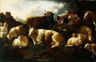 Ein ruhender Hirt mit seiner Herde