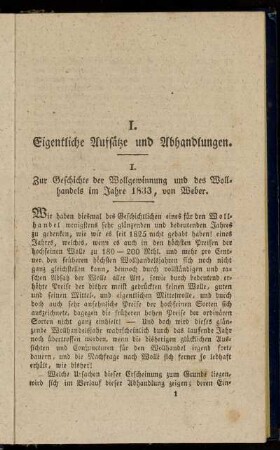 I. Zur Geschichte der Wollgewinnung und des Wollhandels im Jahre 1833