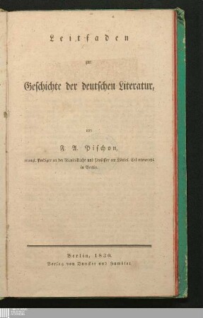 Leitfaden zur Geschichte der deutschen Literatur
