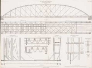 Berlin-Hannoversche Eisenbahn. Elbbrücke, Hämerten: Grundriss, Ansichten, Schnitt, Details (aus: Atlas zur Zeitschrift für Bauwesen, hrsg. v. G. Erbkam, Jg. 18, 1868)