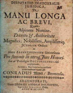 Disp. inaug. iur. de manu longa ac brevi