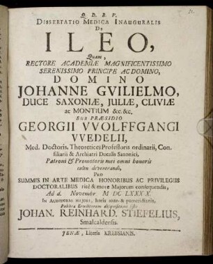 Dissertatio Medica Inauguralis De Ileo