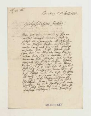 Brief von Gottfried Christoph Ranner an Joseph Heller