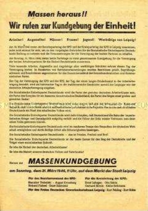 Gemeinsamer Aufruf von KPD und SPD zu einer Massenkundgebung anlässlich der Gründung der Einheitspartei