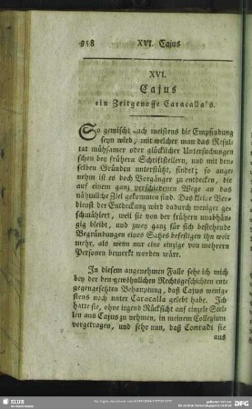 XVI. Cajus ein Zeitgenosse Caracalla´s
