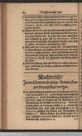 Nachbericht, In welchem noch einige Anmerckungen hinzugefüget werden