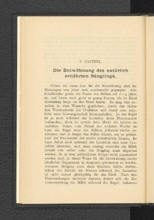 V. Capitel. Die Entwöhnung des natürlich ernährten Säuglings.