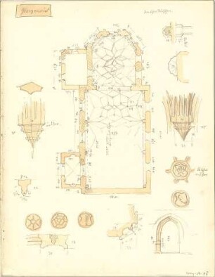 Weysser, C. Fritz; Bayern; Miesbach; Bauaufnahmen (Zeichenheft) - Kirche in Georgenried (Grundriss, Details)