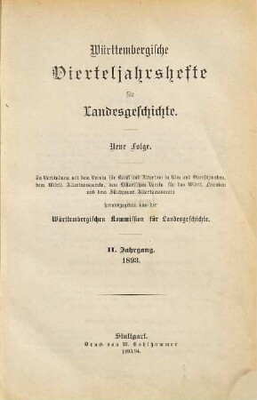 Württembergische Vierteljahrshefte für Landesgeschichte. 2. 1893