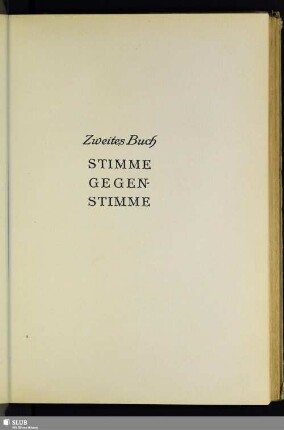 Zweites Buch: Stimme Gegenstimme