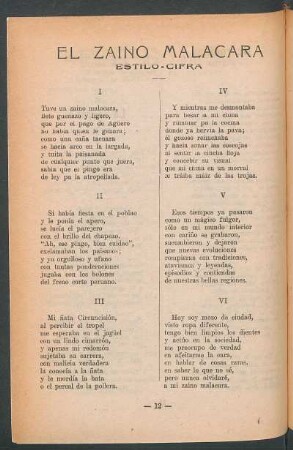 El zaino malacara : Estilo cifra