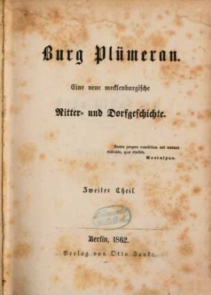 Burg Plümeran : Eine neue mecklenburgische Ritter- und Dorfgeschichte, 2