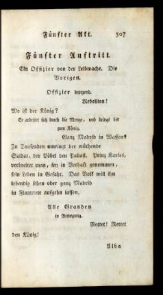 Fünfter Auftritt. Ein Offizier von der Leibwache. Die Vorigen
