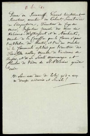 [Notiz von fremder Hand (Informationen zu P. A. Sojmonov aus dem Jahr 1793]