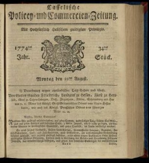 34tes Stueck, Montag den 22ten August 1774
