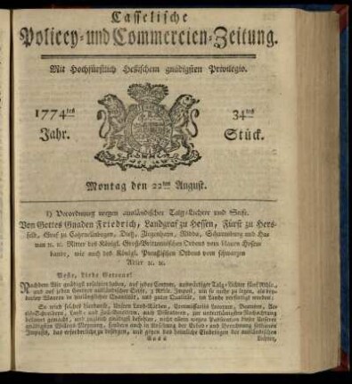 34tes Stueck, Montag den 22ten August 1774