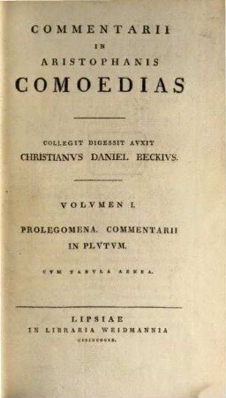 Commentarii In Aristophanis Comoedias, 1. Prolegomena. Commentarii In Plutum