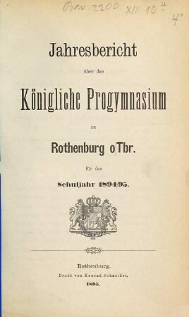 Jahresbericht über das Königliche Progymnasium. 1894/95