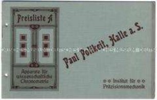 Preisliste über Apparate für wissenschaftliche Chronometrie